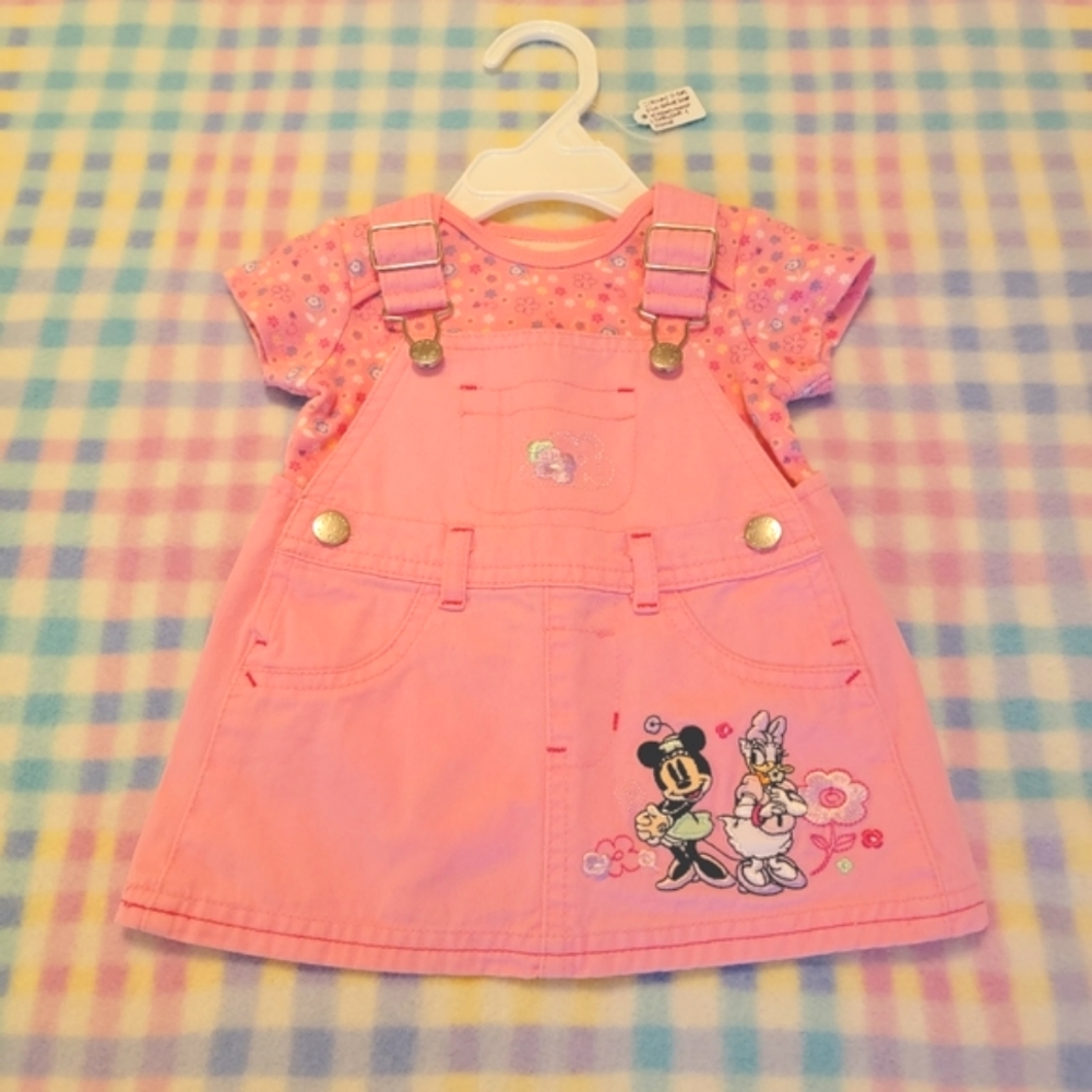 DISNEY 🌸 2pc Minnie Mouse 'n Melissa Duck Skirt Overalls w/Floral Onesie 0-3M